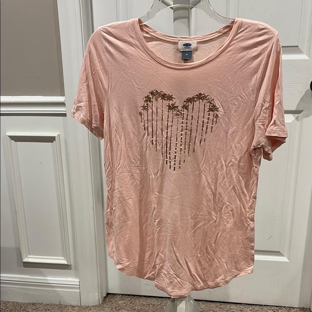 Old Navy Light Pink Short-Sleeve Tee with Metallic Palm Heart